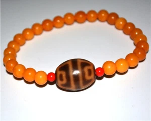 tibetan real lotus dzi bead bracelet genuine tibet old amber gzi amulet pendant - Picture 1 of 5
