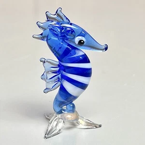 Blown Glass Seahorse Pair Murano Style Blue & White Figurines - Picture 1 of 10