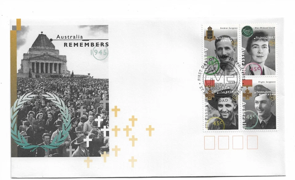 1995 FDC Australia Remembers Block 4 FDI 20 April 1995 St. Kilda Road Vic 3004 - Image 1 of 1