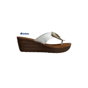 Womens InBlu Slip On Toe Post Sandals Padded Summer Holiday Beach Wedge White - Picture 1 of 5