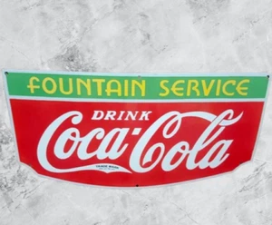 Coca Cola  Fountain  Porcelain Enamel Heavy Metal Sign 27 x 14 inch Double Side - Picture 1 of 5