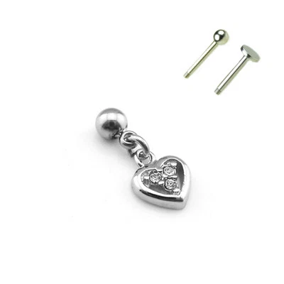 Herz Anhänger Kristalle Ohr Helix Tragus Piercing mit Labret / Stab 1,2mm Silber - Bild 1 von 2