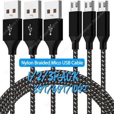 Micro USB Fast Charger Cable Braided Cord 3Ft/6Ft/10Ft For Samsung Android PS4 - Image 1 of 4