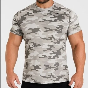 Camiseta GymShark Para Hombre Gris Claro Camuflada Manga Corta Talla XL - Imagen 1 de 5