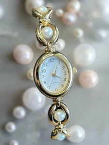 Avon SR626SW Gold Tone and Faux Pearls Women Quartz Movement Watch New Battery - Picture 1 of 9