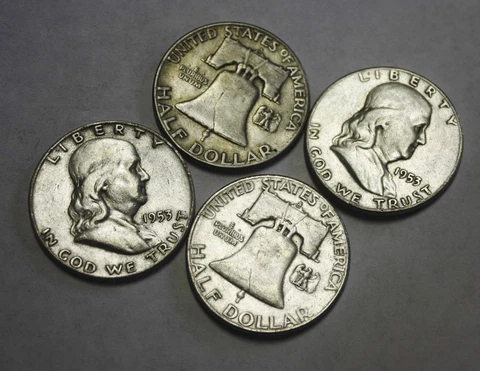 1953-s Franklin Half Dollar. Average Grade of Coin You Receive is Photographed Cover