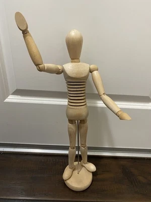 ARTIST WOODEN LAY FIGURE ~ UNUSUAL ARTICULATED TORSO  ~ 12" HIGH on STAND - Image 1 of 4