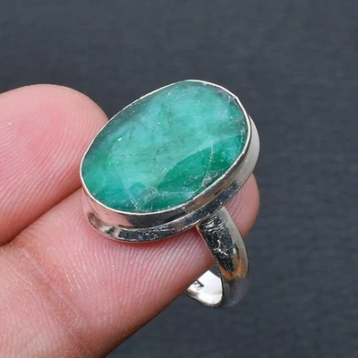 Anillo Joyería Esmeralda Hecho a Mano Talla EE. UU. 7.5 J415 Foto 1 de 3