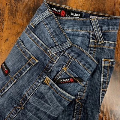 Ariat Work Jeans FR M4 Relaxed Boot Cut Denim Men's Size 34x30 CAT 2 Work Pants - Image 1 of 4