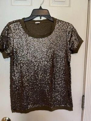 J. Top Crew Marrón Lentejuelas Adornado Algodón Seda Borde Fiesta Brillante Talla XS Foto 1 de 4