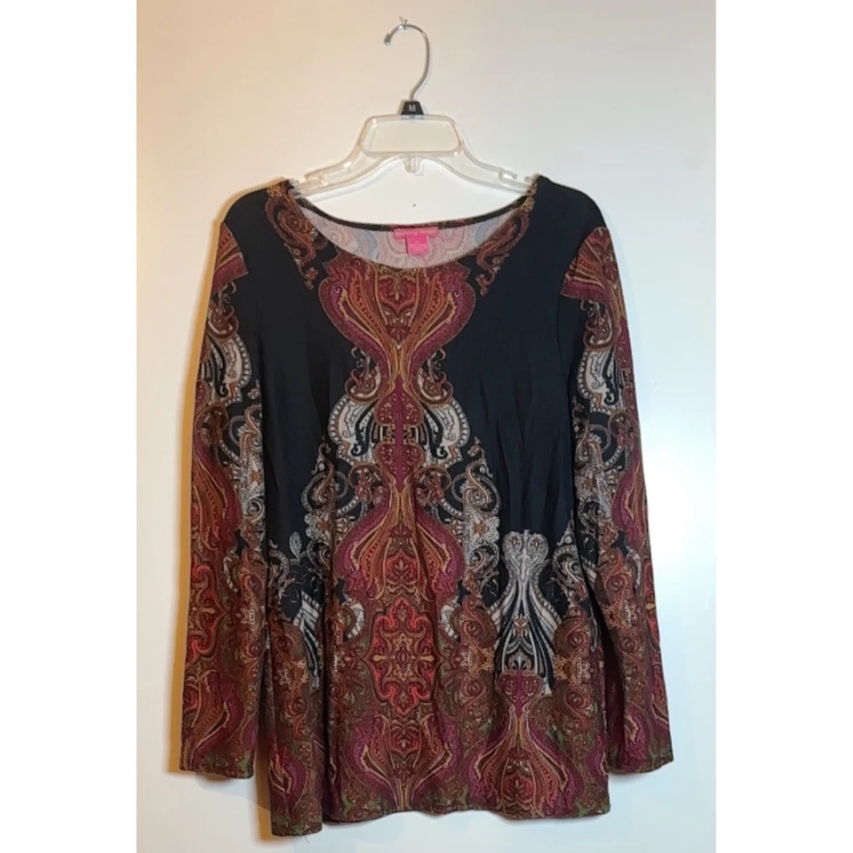 Туника топ с длинным рукавом Sunny Leigh XL черный с принтом пейсли сделано в США женская - Изображение 1 из 4