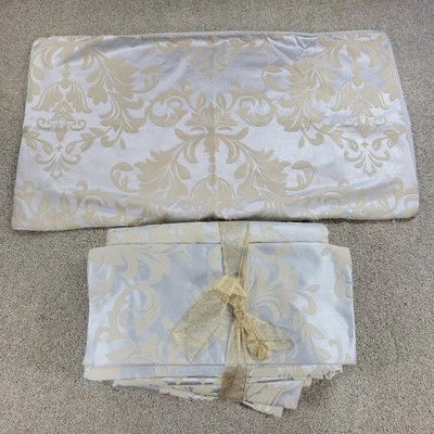 Funda nórdica Tahari Home Damasco Shams King azul crema floral terciopelo bordado Foto 1 de 4