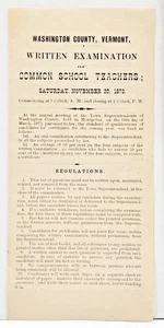 1873 Common School Lehrer schriftliche Prüfungsregeln Washington Co. Vermont - Bild 1 von 3