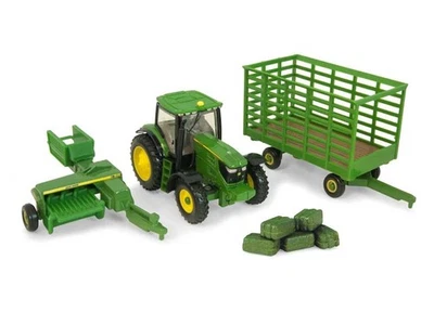 John Deere 6210R Haying Set w/ 338 Square Baler and Bale Wagon Diecast 1:64 - - Image 1 of 4