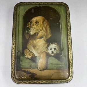 Antique Cadbury Bournville Biscuit Tin Dogs English 8" Dignity & Impudence - Picture 1 of 14