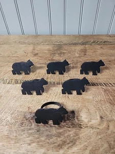 6 Bär schwarz Metall Serviettenringe 6er Set rustikale Hütte Lodge, 1 1/2" Durchmesser - Bild 1 von 8