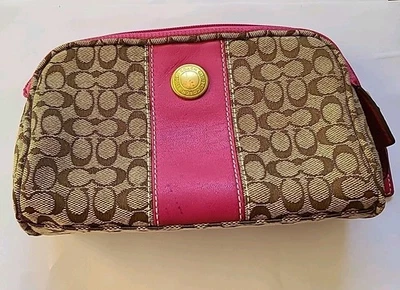Coach Y2k Pink Khaki Large Cosmetic Case Bag Clutch  - Image 1 of 4
