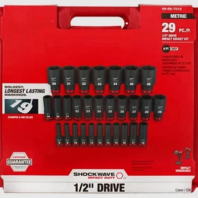 For milwaukee 49-66-7015 Shockwave 1/2in Drive Metric 6 Point Impact Socket Set - Image 1 of 4