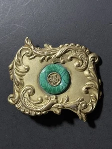 Hebilla de cinturón vintage tono dorado malaquita carácter fortuna chino - Imagen 1 de 23