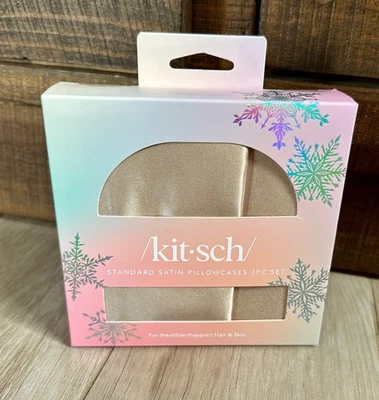 NUEVO Kitsch Beauty Champagne JUEGO DE 2 FUNDAS DE ALMOHADA DE SATÉN, tamaño Queen/Estándar, Nuevo en Caja Foto 1 de 3
