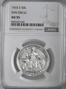 1935-S  50C SAN DIEGO  SILVER HALF DOLLAR  NGC AU55  #8405243-046 - Picture 1 of 4