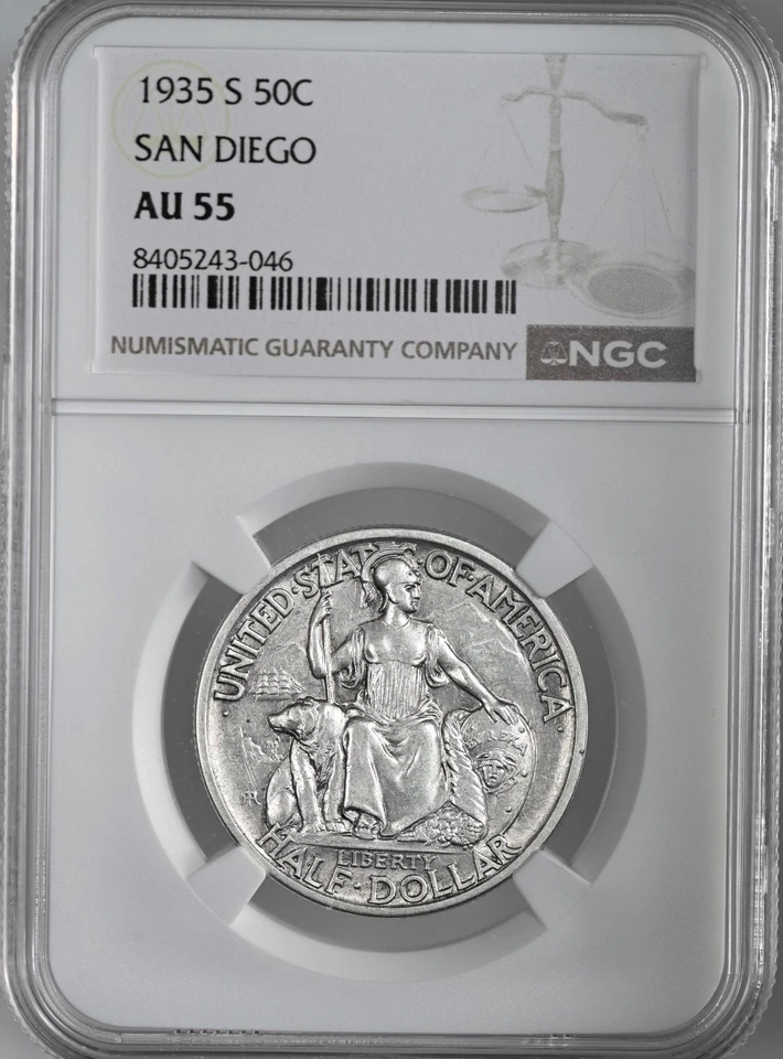 1935-S  50C SAN DIEGO  SILVER HALF DOLLAR  NGC AU55  #8405243-046 - Image 1 of 4