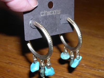 Chico's искусственной бирюзы камни бусины матовый золотой тон серьги-кольца новый - Изображение 1 из 4