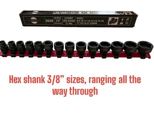  Impact Sockets Set 3/8" Dr Shallow Stubby Impact Sockets 8mm-22mm Hex 6pt Hex - Picture 1 of 2
