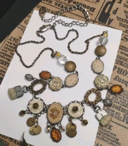 Boho Vibe AYALA BAR Mixed Media Textural Beaded Metallic 15"+ Adj. Necklace! - Picture 1 of 11