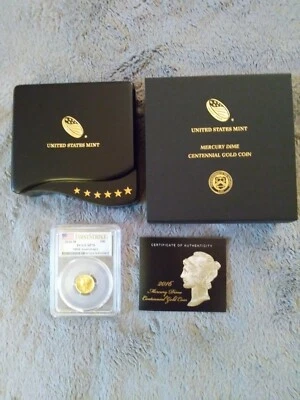 2016-W Mercury Dime GOLD 100th Anniversary First Strike Label PCGS SP70 - Image 1 of 4