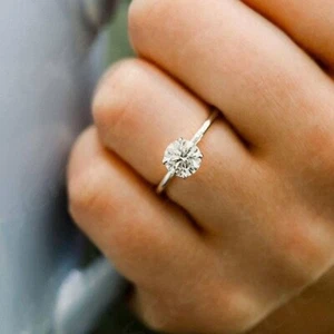 1 CT Round Lab Grown Diamond Engagement Ring D VVS1 GIA Certified 14K White Gold - Picture 1 of 6