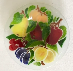 Retired Signed Peggy Karr Fused Art Glass Fruits Fruit Orchard Serving Bowl Mint - Picture 1 of 5