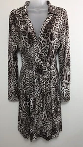 Calvin Klein Dress 14 Animal Print Wrap Plunge Neckline - Picture 1 of 7
