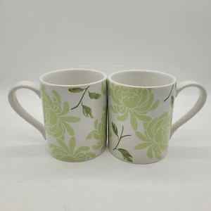 Corelle Coordinates Chrysanthemum Coffee Mugs Cups Green & White Set of 2 - Picture 1 of 7
