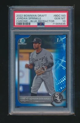 JORDAN SPRINKLE 2022 BOWMAN DRAFT CHROME BLUE REFRACTOR 052/150 GRADED PSA 10  - Image 1 of 2