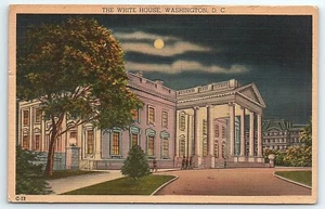 Das Weiße Haus Washington DC 1943 Leinen Postkarte Nachtansicht - Bild 1 von 2