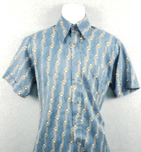 Vintage 70er Jahre Deje Herren Hemd mit Knopfleiste Medium 15-15 1/2 Abstrakt Disco - Bild 1 von 6