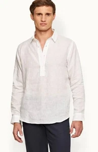 Men's Orlebar Brown Long Sleeve Percy Overhead Linen Shirt in White Size M - Picture 1 of 6
