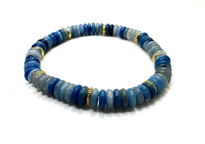 Blue Aventurine Rondelle Beaded Stretch Bracelet 6.5" – 6mm Gemstone Beads - Image 1 of 2