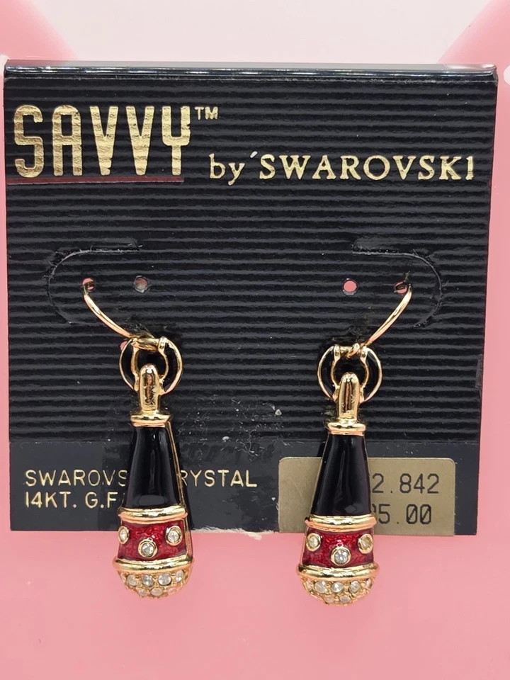 Savvy Swarovski Earrings Red And Black Enamel - Image 1 of 1