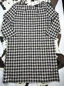H&M Houndstooth Black & White Shift Dress 3/4 Sleeves, Medium - Picture 1 of 8