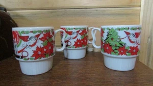 Vintage SET Of Three CHRISTMAS MOTIF Ceramic COFFEE CUPS/MUGS - 1970's - Picture 1 of 3