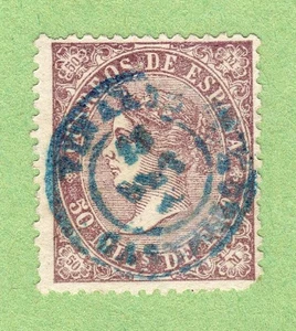 ESPAÑA 1868 EDIFIL 98 USADO ISABEL II MATASELLOS CIRCULAR DE FECHA AZUL - Imagen 1 de 1