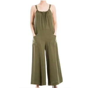 MAX STUDIO Linen Blend Wide Leg Jumpsuit In Olive green XL - Picture 1 of 9