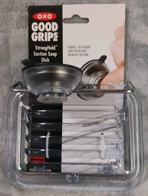 OXO Stronghold Suction Soap Dish Stainless Steel Plastic Shower Caddy Clear - Image 1 of 4