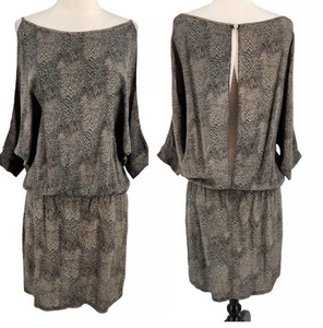 NWT Karina Grimaldi Snake Print Deep V Open Back Silk Mini Short Dress Med - Picture 1 of 5