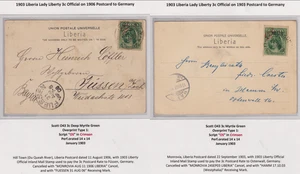 Liberia Covers 1903/06 Postcards 3c Liberty Official Stamps Monrovia - Germany - Picture 1 of 7
