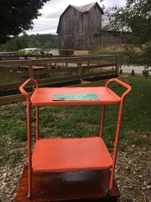 Carro utilitario de cocina de metal con estante de 2 niveles Cosco de colección mediados de siglo naranja retro años 50? Foto 1 de 4