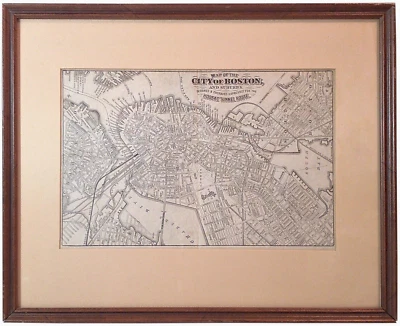 MAPA GRABADO ANTIGUO 1878 CIUDAD DE BOSTON Y SUBURBIOS, RUTA TÚNEL HOOSAC, ENMARCADO Foto 1 de 4