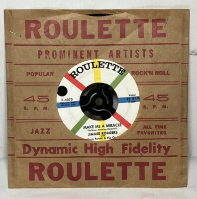 Jimmi Rodger’s 1958 Secretly/Make Me A Miracle 7” Vinyl Record 45 - With Center - Image 1 of 4